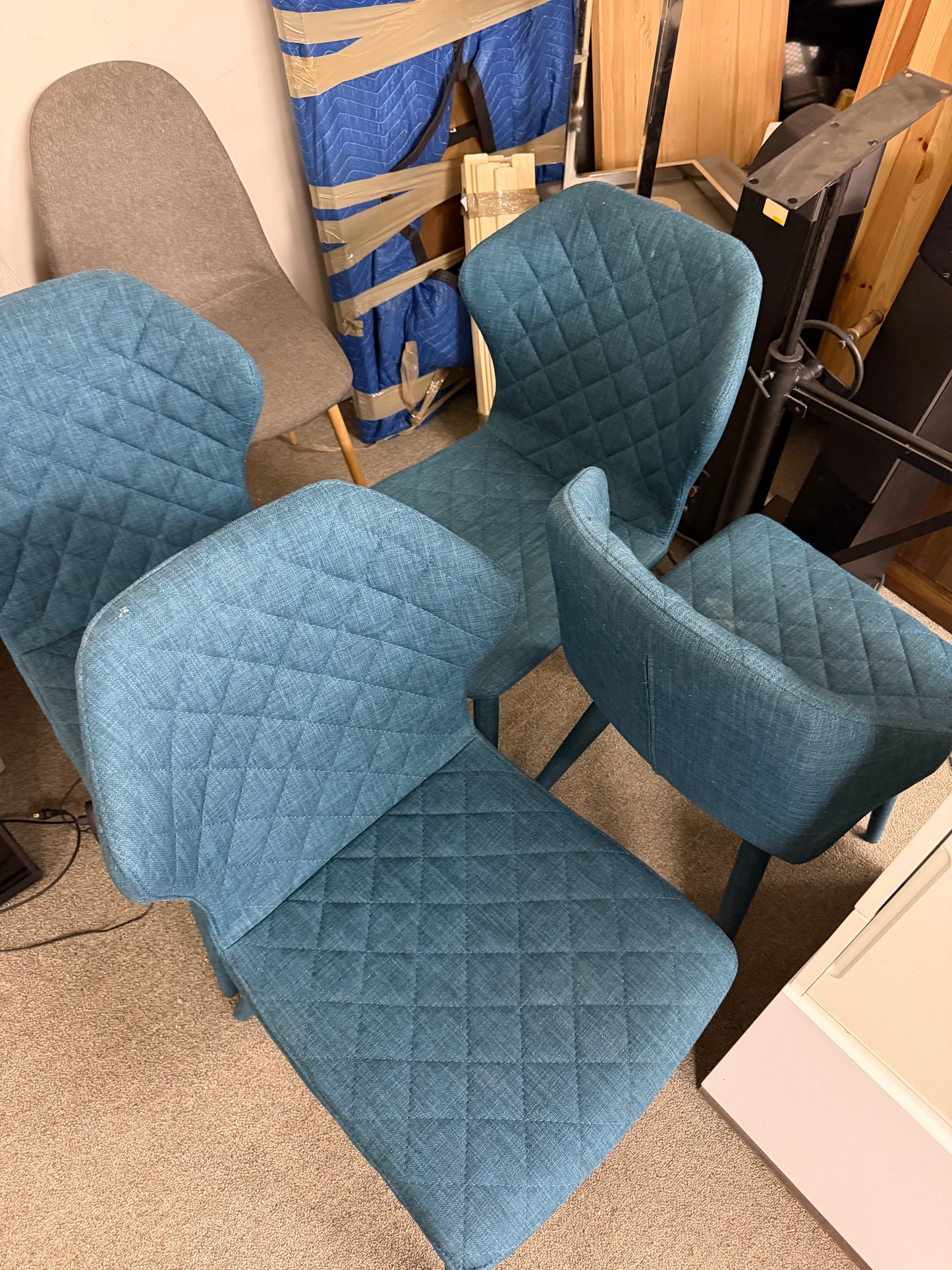 Set of 4 Modern Teal Upholstered Dining Chairs