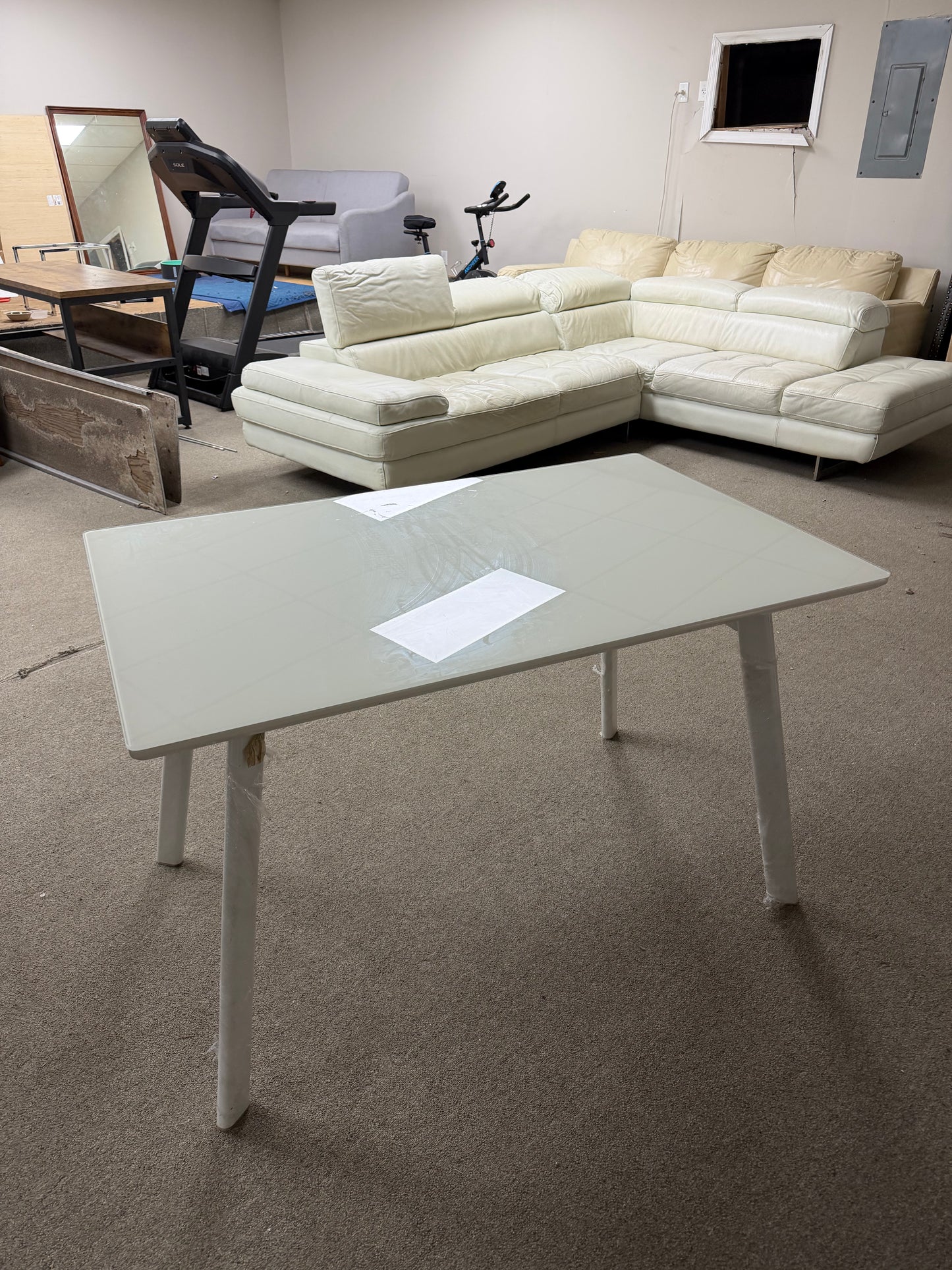 Modern White Glass Top Dining Table