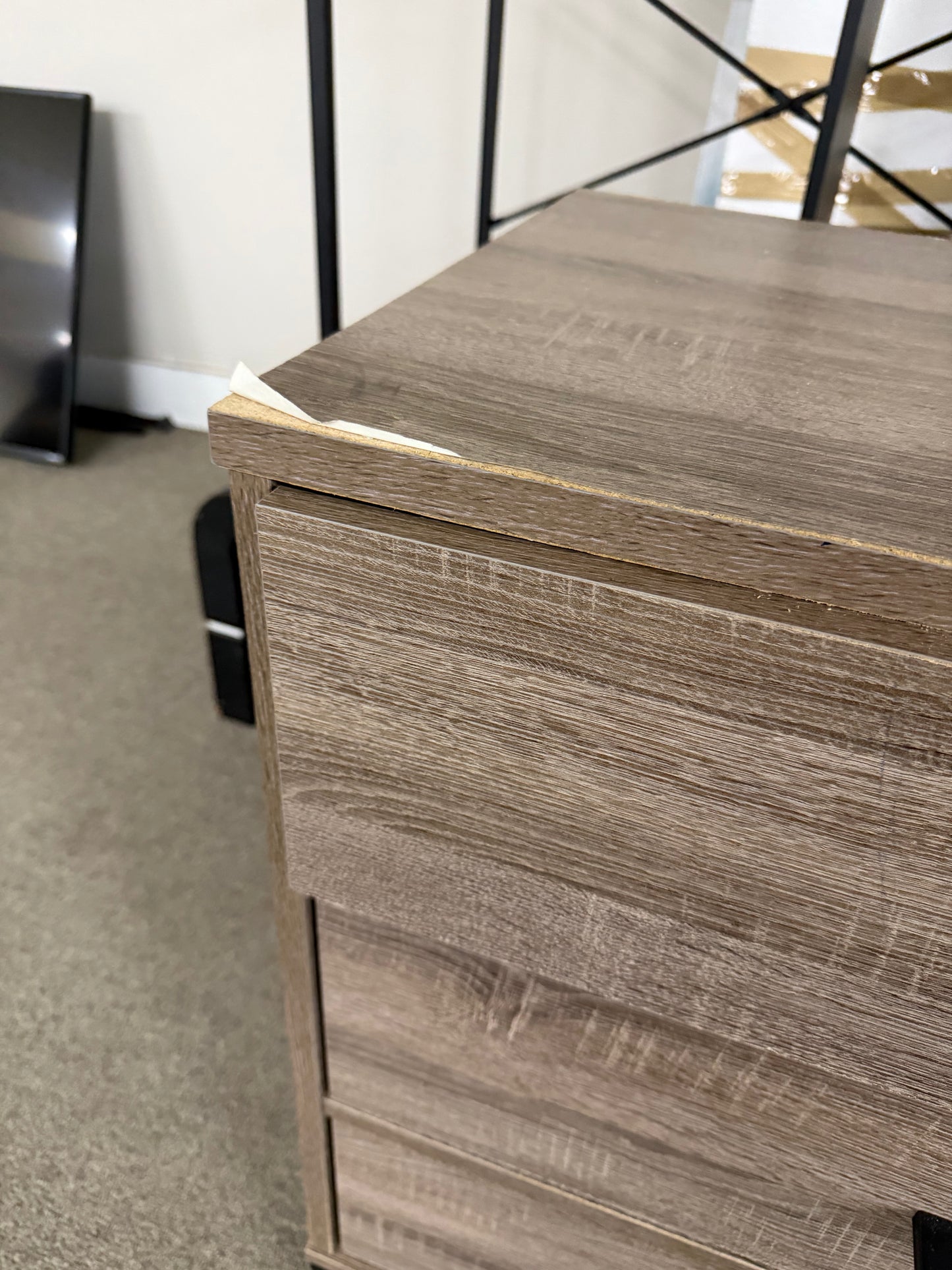 Modern Wood Three Dresser Nightstand with Black Handles