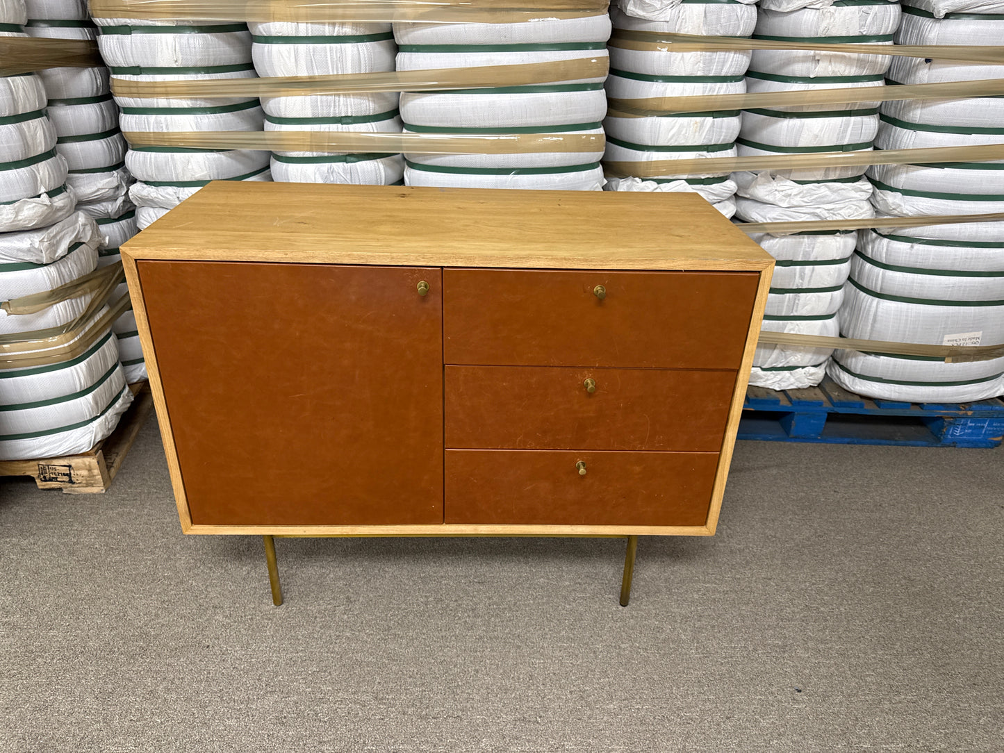 Mid-Century Oak & Leather-Front Dresser
