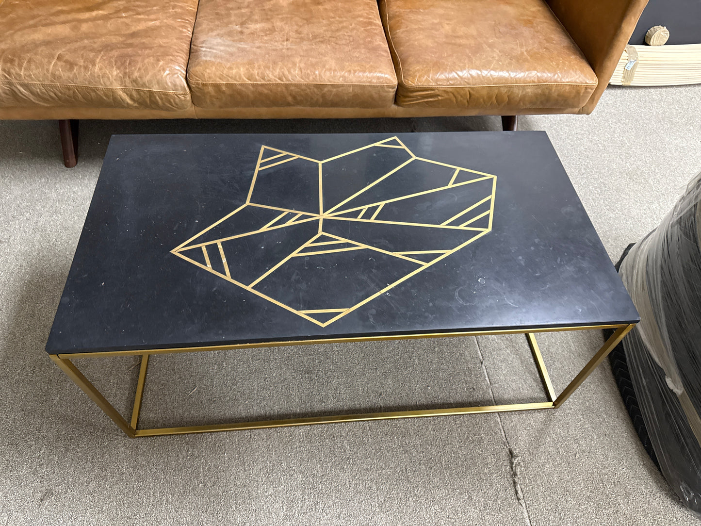 Black Geometric Gold Coffee Table (Marble Top)