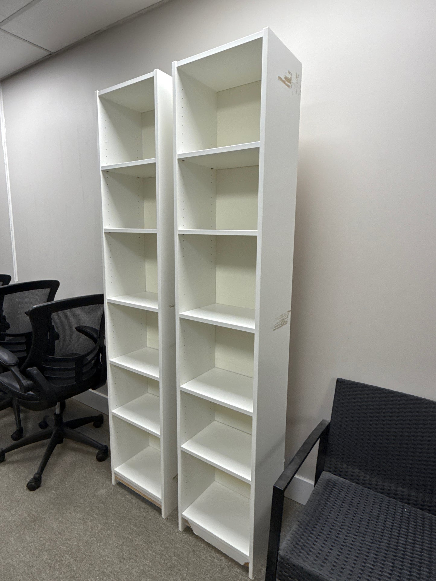 Tall White Adjustable Bookcase Pair