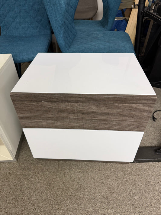 Modern White and Wood Two Drawer Nightstand