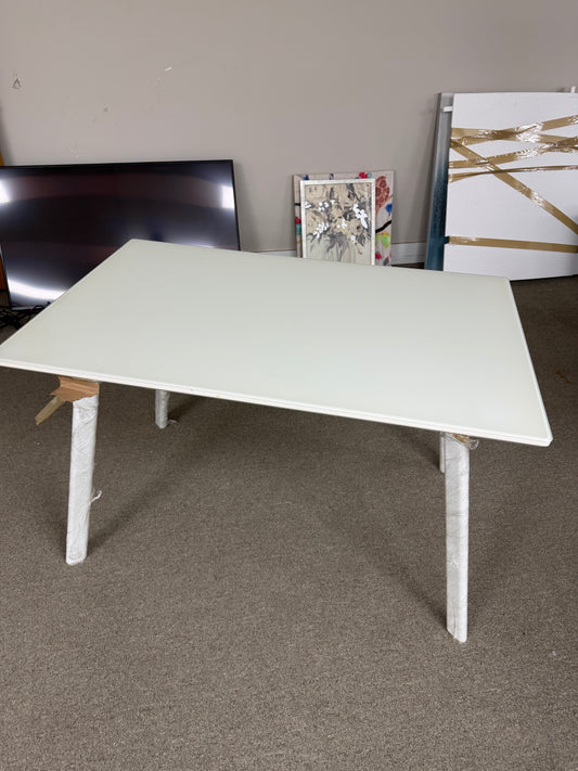 Modern White Glass Top Dining Table