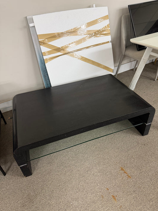 Modern Black Coffee Table with Glass Shelf (Heavy)