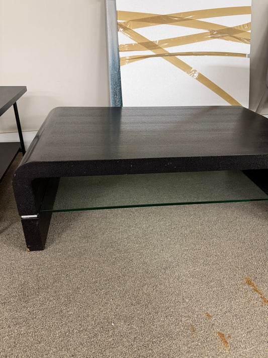 Modern Black Coffee Table with Glass Shelf (Heavy)