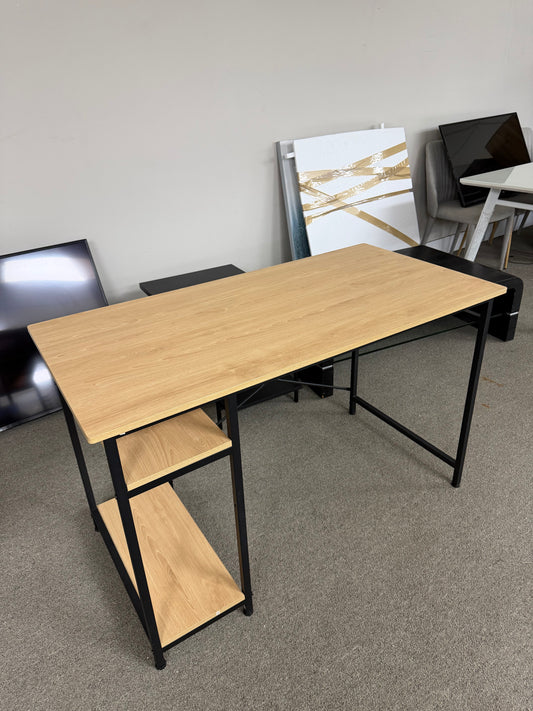 Modern Wood and Black Metal Desk with Storage Shelves (NEW)