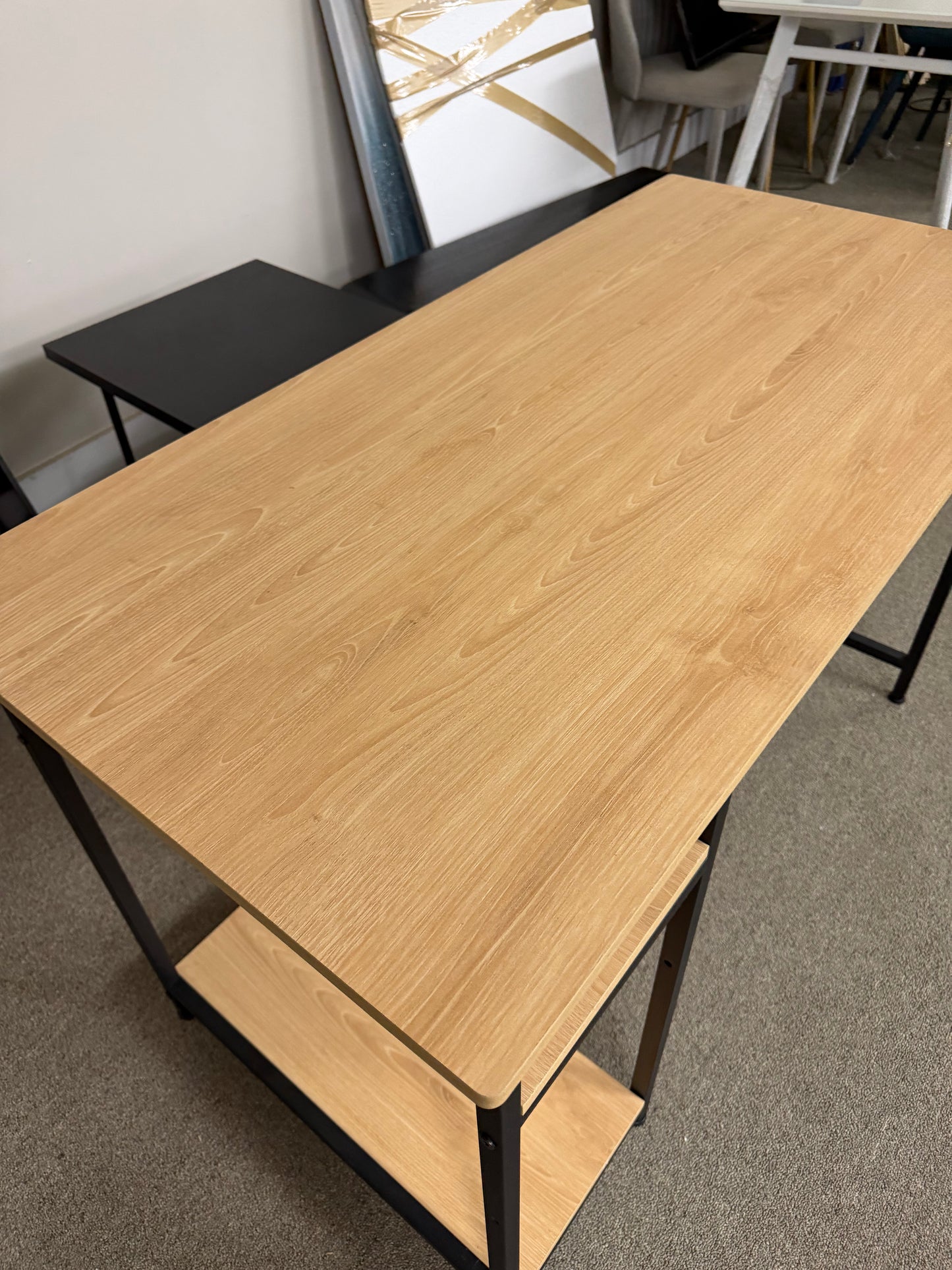 Modern Wood and Black Metal Desk with Storage Shelves (NEW)