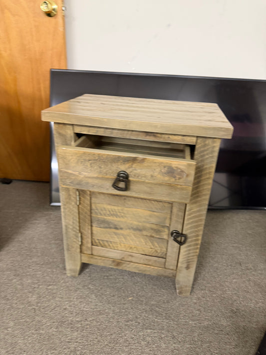 Rustic Wood Nightstand with Drawer and Cabinet Storage
