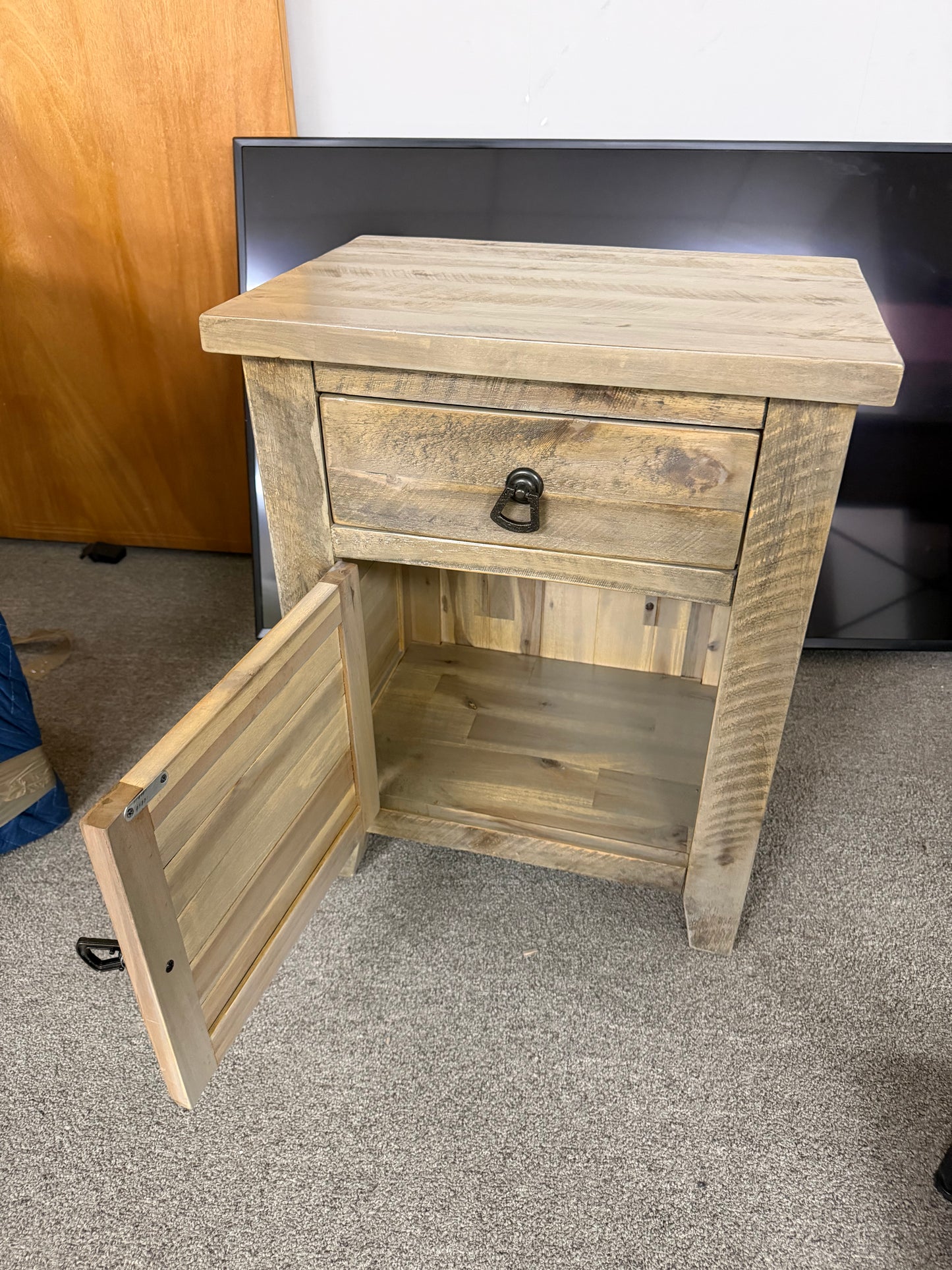 Rustic Wood Nightstand with Drawer and Cabinet Storage