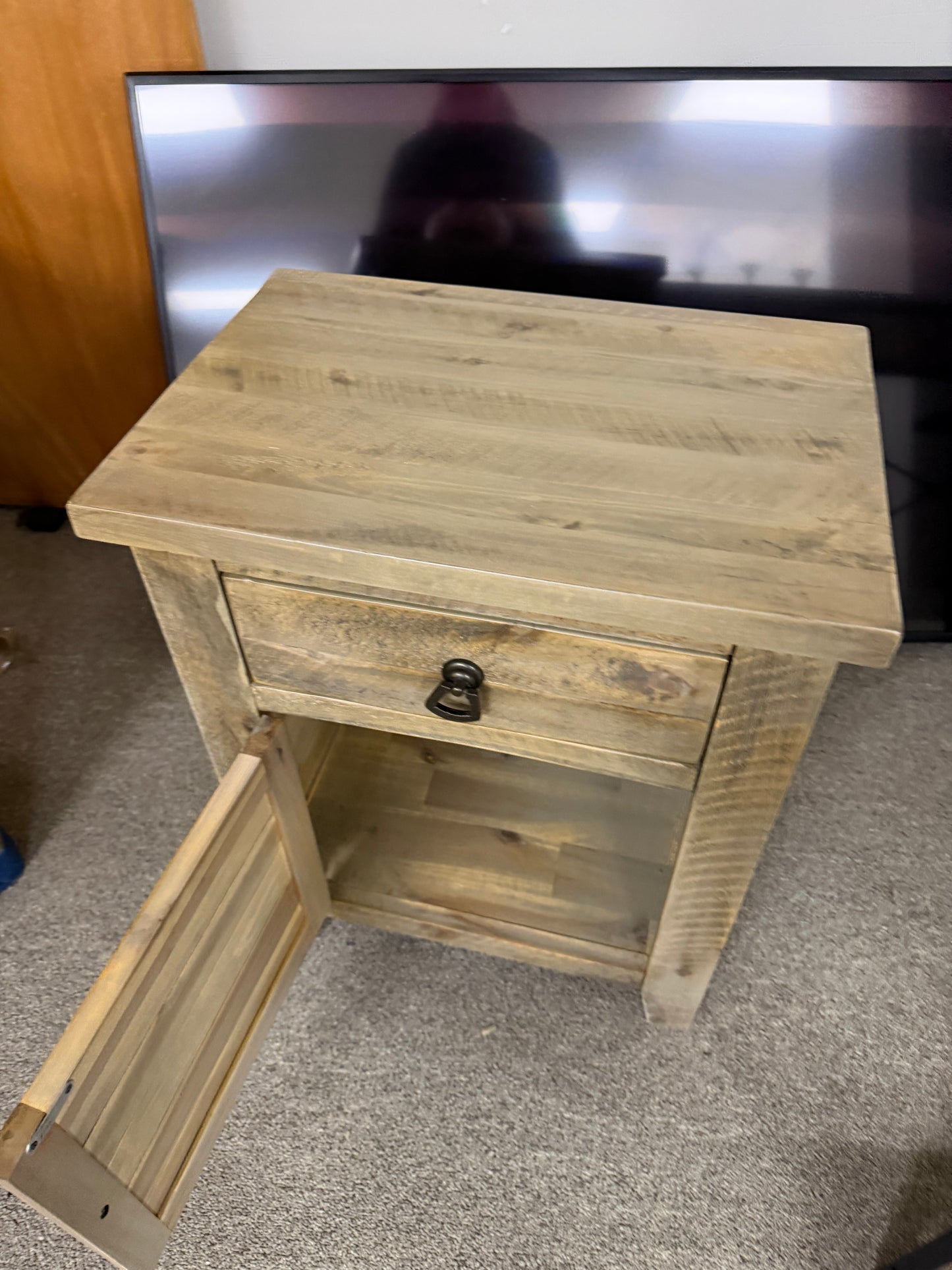 Rustic Wood Nightstand with Drawer and Cabinet Storage