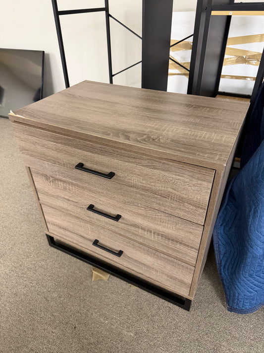 Modern Wood Three Dresser Nightstand with Black Handles