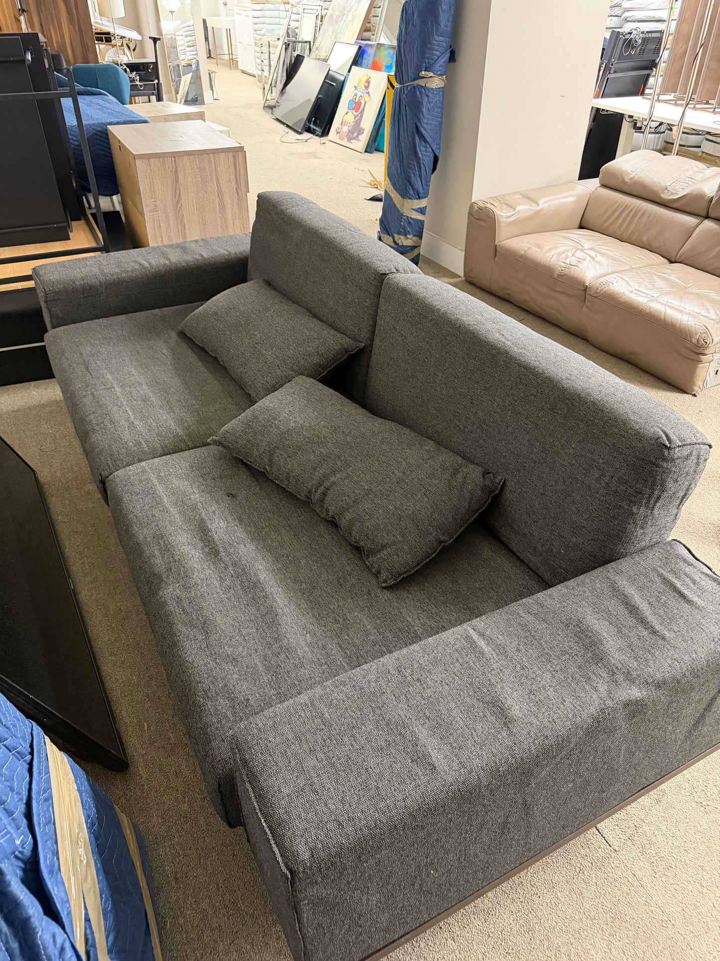 Modern Gray Fabric Sofa with Accent Pillows
