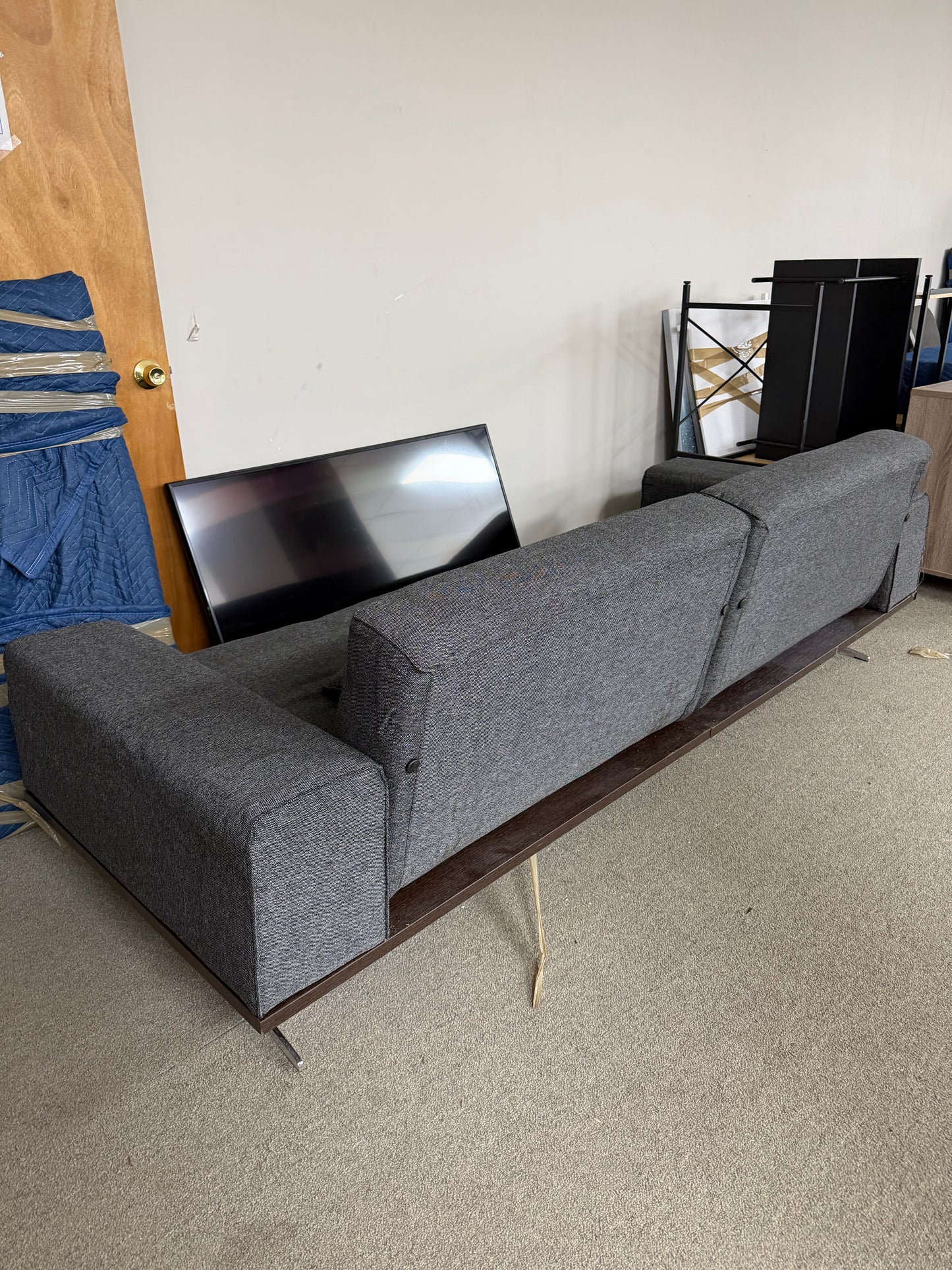 Modern Gray Fabric Sofa with Accent Pillows