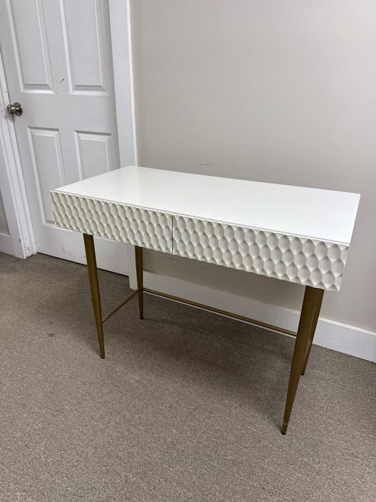 White Honeycomb Console Table with Gold Legs