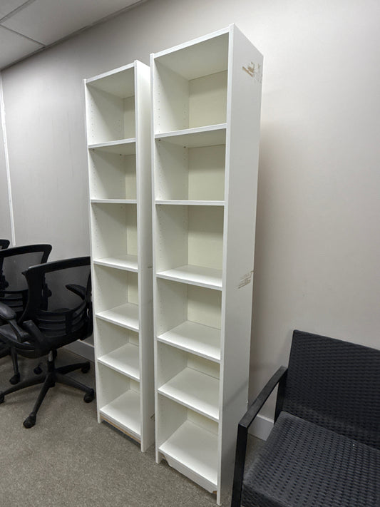 Tall White Adjustable Bookcase Pair