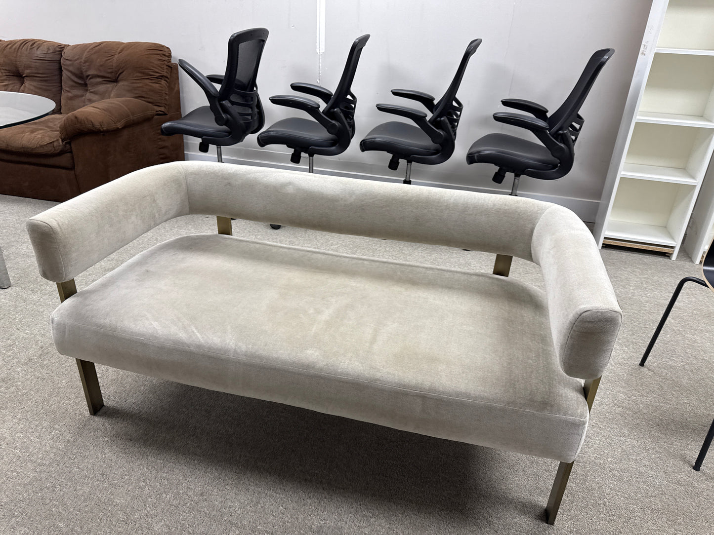Cream Velvet Modern Bench